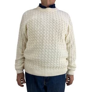 Vintage Ivory Crewneck Fisherman Sweater by Basix Oversized Cotton Knit